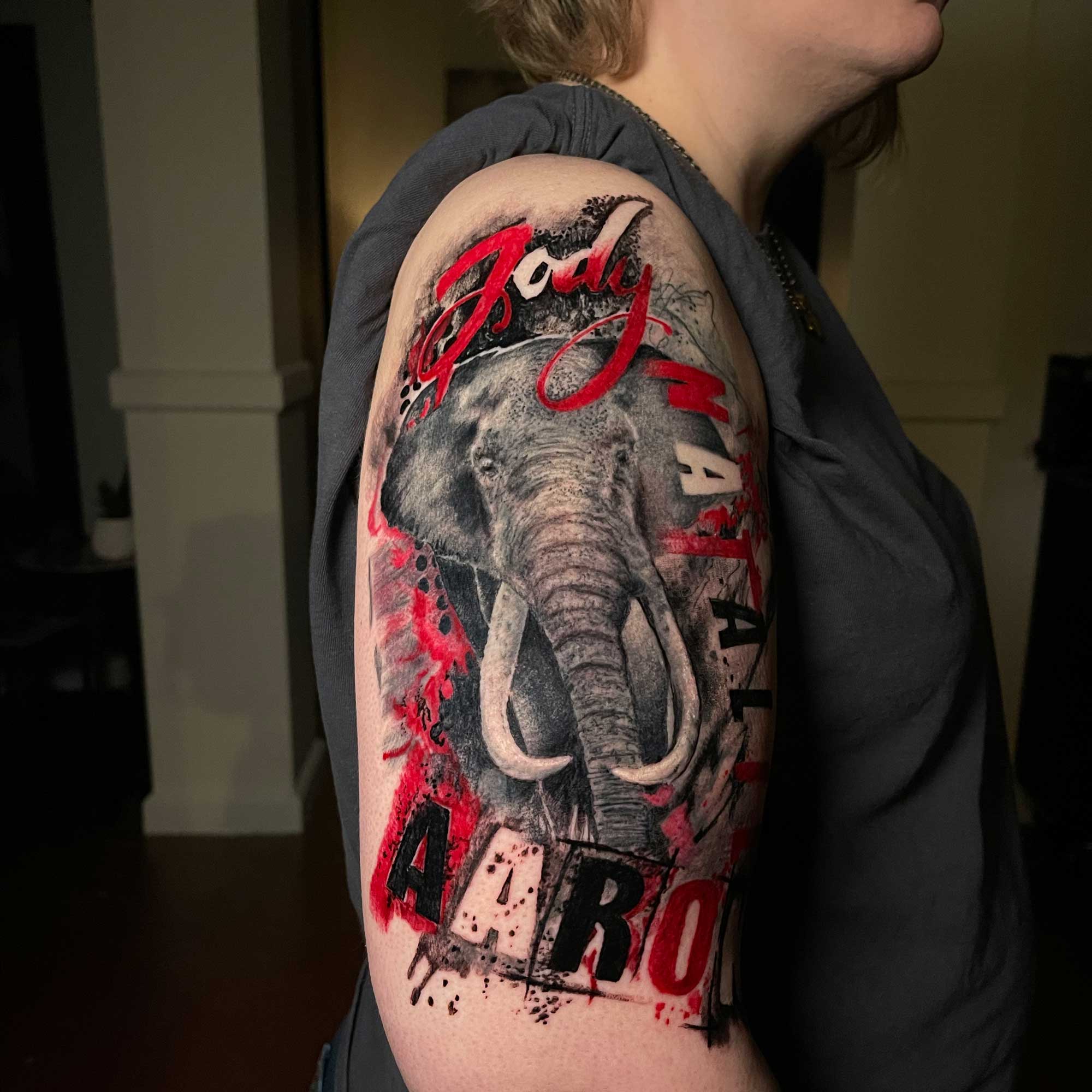 Trash Polka Elephant Tattoo